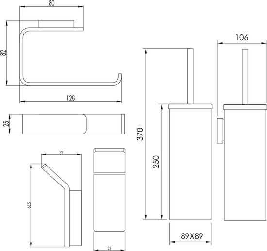 Ben Rundo 3-delige toiletset Geborsteld zwart Ben Rundo 3-delige toiletset Geborsteld zwart