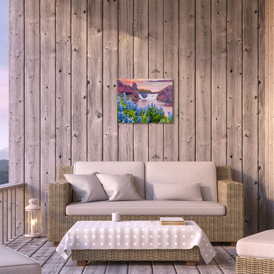 Gards Poster de jardin Cascade aux Fleurs de Lupine bleu - 50x40 cm - Toile de jardin - Décoration de jardin - Décoration murale extérieur - Tableau de jardin
