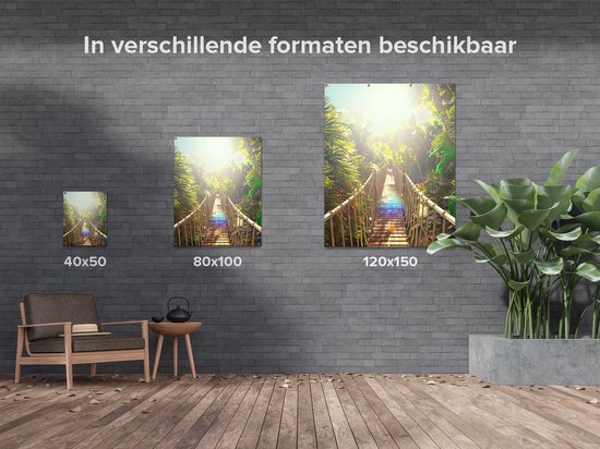 Gards Tuinposter Houten Brug in de Tropische Jungle - 80x100 cm - Tuindoek - Tuindecoratie - Wanddecoratie buiten - Tuinschilderij