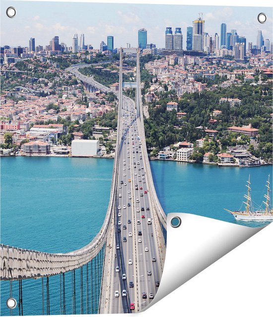 Foto: Gards tuinposter istanbul bosporus brug vanaf boven 50x50 cm tuindoek tuindecoratie wanddecoratie buiten tuinschilderij