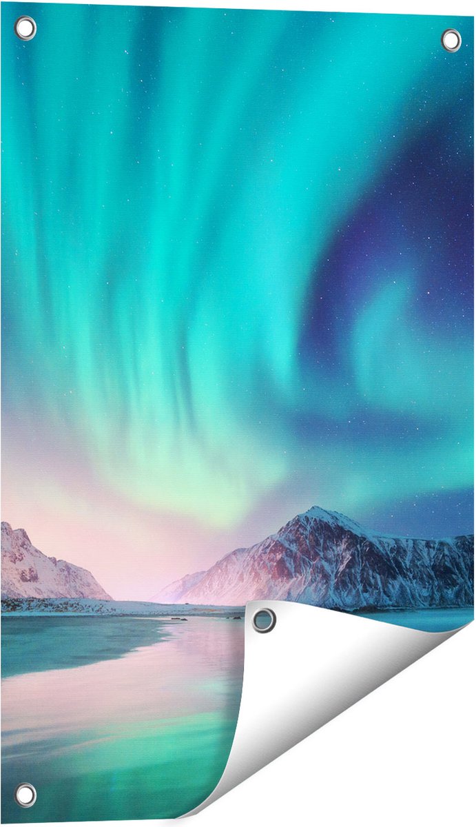 Gards Tuinposter Groene Noorderlicht in Noorwegen - 40x60 cm - Tuindoek - Tuindecoratie - Wanddecoratie buiten - Tuinschilderij Multikleur