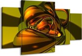 GroepArt - Schilderij -  Abstract - Groen, Geel, Goud - 160x90cm 4Luik - Schilderij Op Canvas - Foto Op Canvas