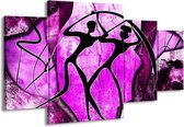 GroepArt - Schilderij -  Abstract - Roze, Paars, Zwart - 160x90cm 4Luik - Schilderij Op Canvas - Foto Op Canvas