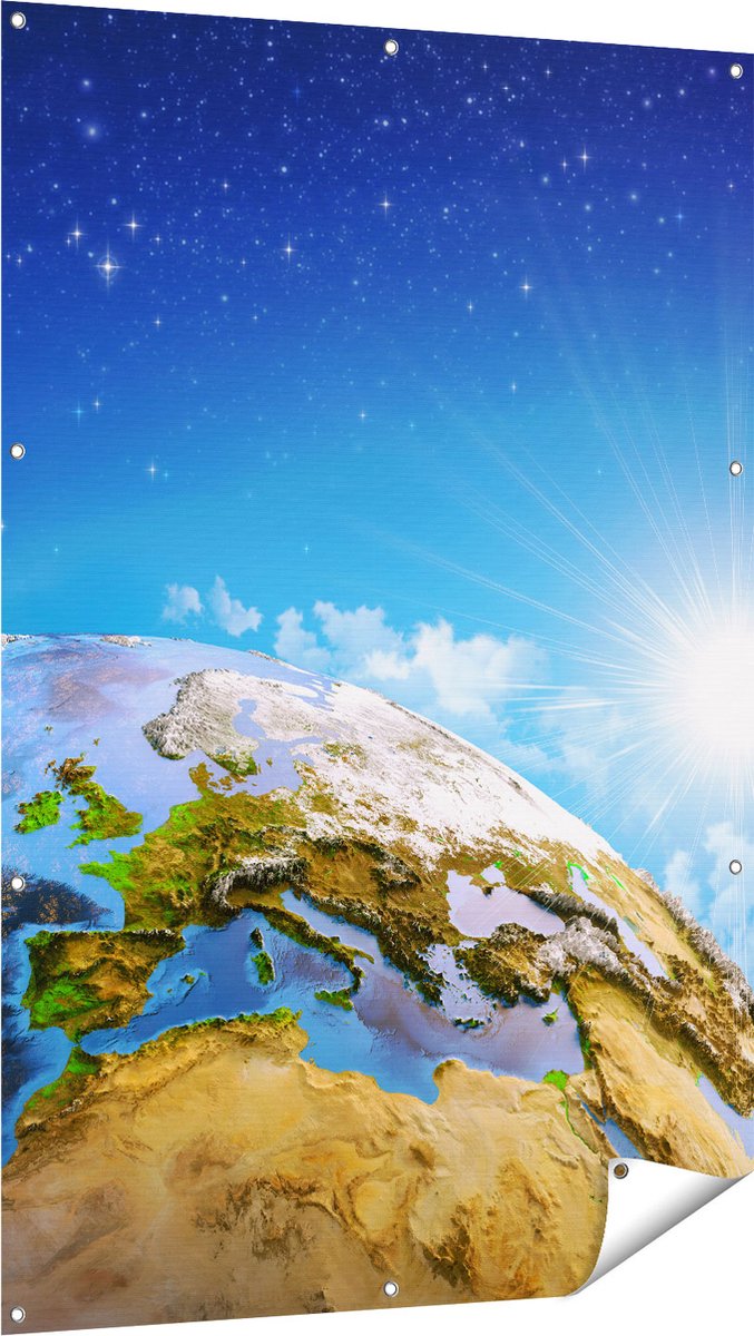 Gards Tuinposter Aarde vanuit de Ruimte op Europa - 100x150 cm - Tuindoek - Tuindecoratie - Wanddecoratie buiten - Tuinschilderij Multikleur