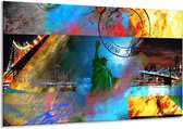 Schilderij Op Canvas New York - Blauw, Rood, Geel - 120x70cm 1Luik - Foto Op Canvas - GroepArt 6000+ Schilderijen 0p Canvas Art Collectie - Wanddecoratie - Woonkamer - Slaapkamer - Canvas Print