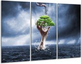 GroepArt - Schilderij -  Modern - Grijs, Groen - 120x80cm 3Luik - 6000+ Schilderijen 0p Canvas Art Collectie