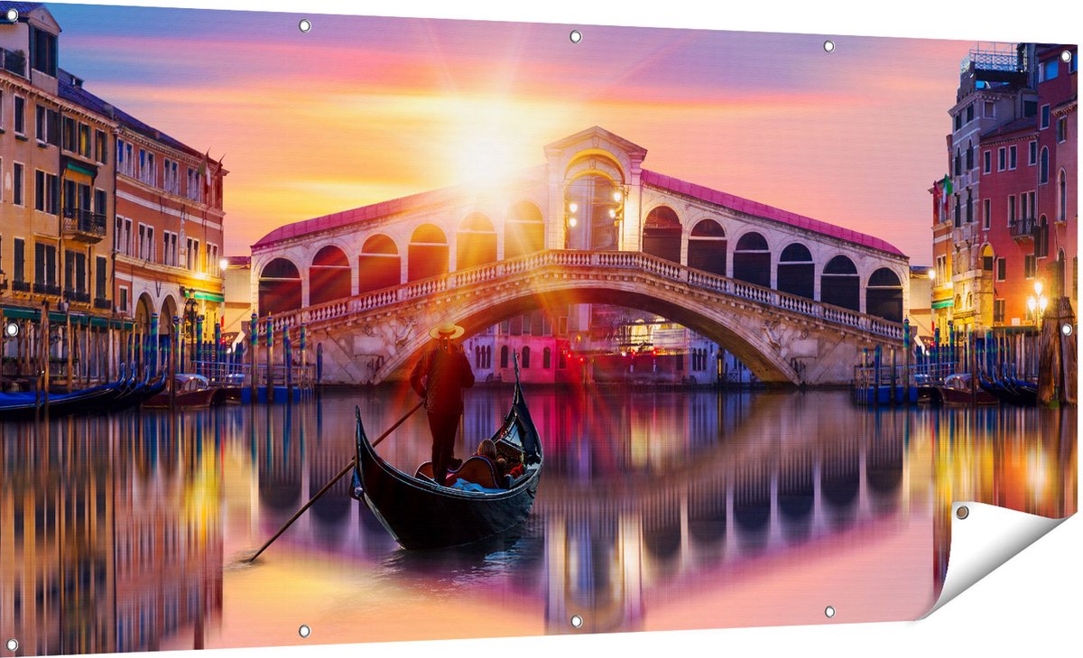 Gards Tuinposter Gondel bij de Rialtobrug in Veneti�, Itali� - 180x90 cm - Tuindoek - Tuindecoratie - Wanddecoratie buiten - Tuinschilderij Multikleur