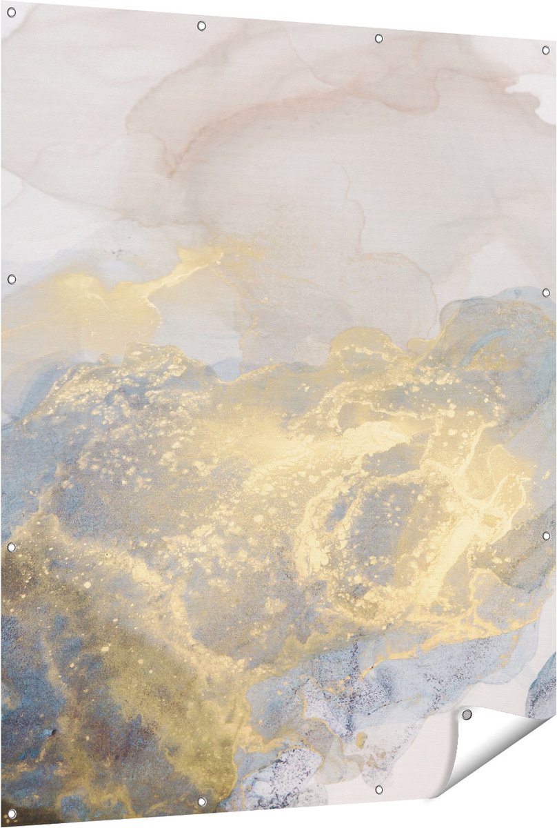 Gards Tuinposter Abstracte Kunst van Grijze Gouden Marmer - 120x150 cm - Tuindoek - Tuindecoratie - Wanddecoratie buiten - Tuinschilderij Multikleur