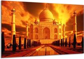 Glasschilderij Taj Mahal - Oranje, Geel, Zwart - 120x70cm 1Luik - Foto Op Glas - Geen Acrylglas Schilderij - GroepArt 6000+ Glasschilderijen Art Collectie - Wanddecoratie - Woonkamer - Slaapkamer