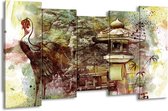 GroepArt - Canvas Schilderij - Natuur - Groen, Rood, Geel - 150x80cm 5Luik- Groot Collectie Schilderijen Op Canvas En Wanddecoraties