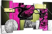 GroepArt - Canvas Schilderij - Abstract - Paars, Groen, Wit - 150x80cm 5Luik- Groot Collectie Schilderijen Op Canvas En Wanddecoraties