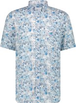 State of Art - Short Sleeve Overhemd Print Bloem Blauw - Heren - Maat M - Regular-fit