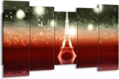 GroepArt - Canvas Schilderij - Eiffeltoren - Rood, Grijs - 150x80cm 5Luik- Groot Collectie Schilderijen Op Canvas En Wanddecoraties