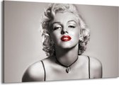 Schilderij Op Canvas - Groot -  Marilyn Monroe - Sepia, Rood, Grijs - 140x90cm 1Luik - GroepArt 6000+ Schilderijen Woonkamer - Schilderijhaakjes Gratis