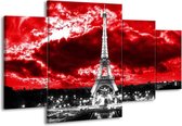 GroepArt - Schilderij -  Eiffeltoren - Grijs, Rood, Zwart - 160x90cm 4Luik - Schilderij Op Canvas - Foto Op Canvas