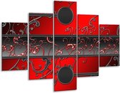 Glasschilderij -  Modern - Rood, Zwart, Grijs - 100x70cm 5Luik - Geen Acrylglas Schilderij - GroepArt 6000+ Glasschilderijen Collectie - Wanddecoratie- Foto Op Glas
