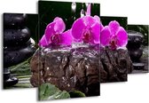 GroepArt - Schilderij -  Orchidee - Zwart, Roze, Grijs - 160x90cm 4Luik - Schilderij Op Canvas - Foto Op Canvas