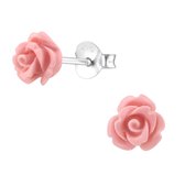 Joy|S - Zilveren roos oorbellen - roze roosje t15 - 6 mm - kinderoorbellen