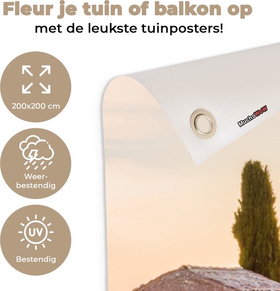 Affiche de jardin lavande - Coucher de soleil - Fleurs - Violet - Toile de jardin - Toile de clôture - Peinture jardin extérieur - Décoration clôture - 200x200 cm - Décoration de jardin - Jardin - Poster extérieur