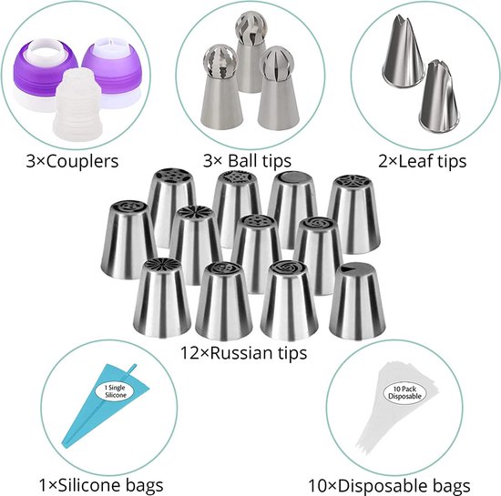 Russische spuitmonden voor gebak, 10 stuks, gebak, bloem, taartdecoratie, roestvrij staal, spuitmonden, decoratieve sproeiers, bloemblaadjes, spuitmonden voor taarten, doe-het-zelf, cupcake-desserts