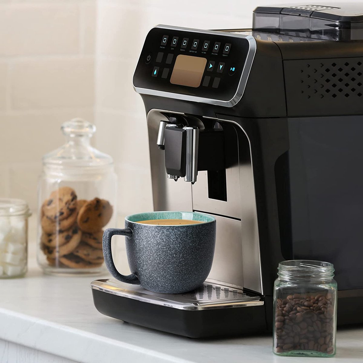 MONITO Lot De 4 Tasses à Café Rustiques En Céramique Avec Grande Poignée, Tasses à Café Vintage à Rayures Pour Latte, Cacao, Thé, Lait, Passent Au Micro-ondes Et Au Lave-vaisselle, Beige Bonbon