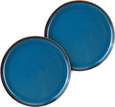 Set van 2 pastaborden keramiek, platte borden of ontbijtborden, ronde eetborden van hoogwaardig porselein, 21,5 cm (blauw)