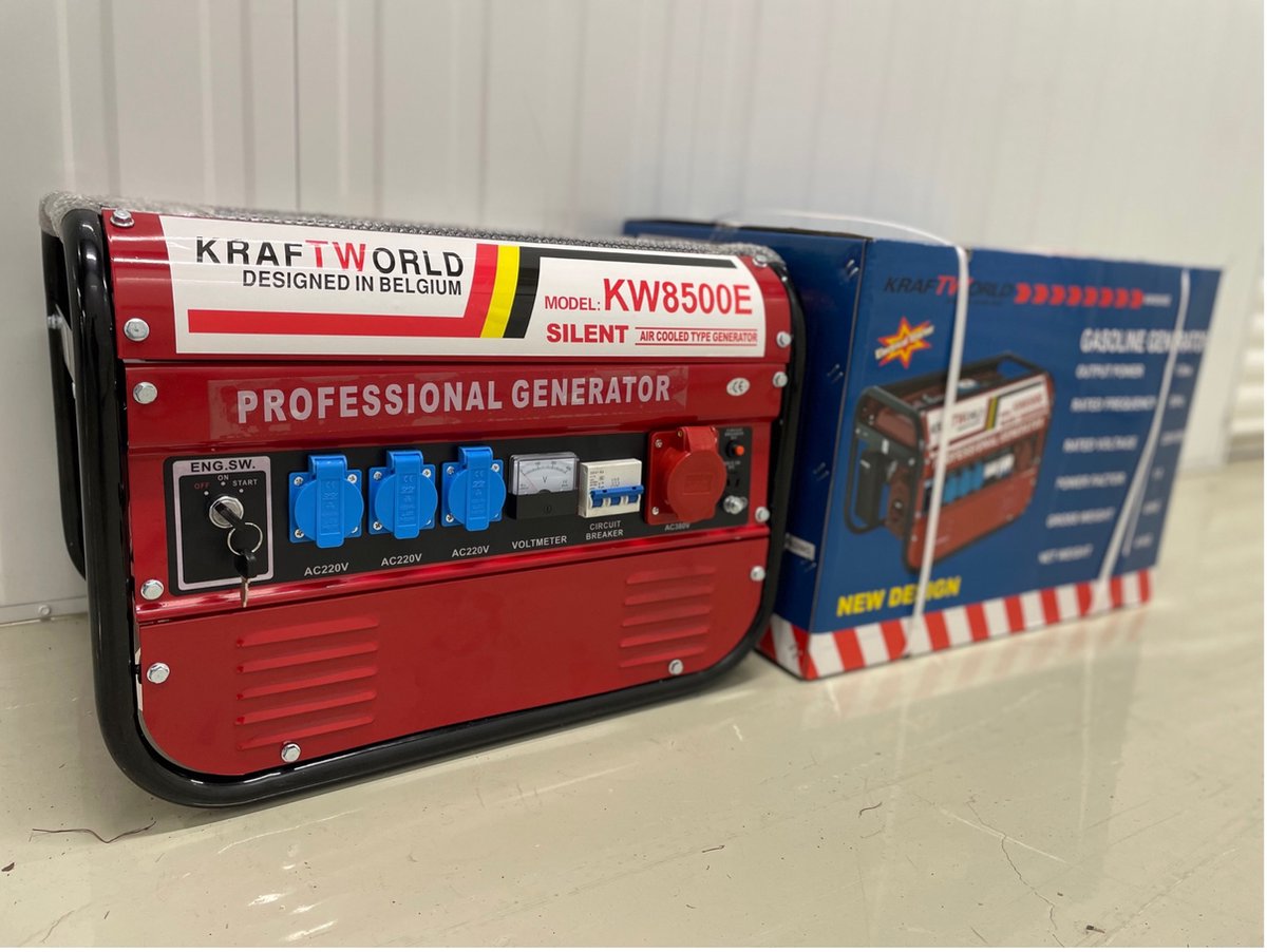 Generator - KW8500E - Stroomgenerator - Sleutelstart - 220V - 380V - Professioneel model - Aggregaat - Circuit breker - Overspannings beveiliging - 2023 NEW MODEL - AWARD WINNER - Kraft World