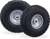 Relaxdays steekwagenwiel - 4.1/3.5-4 - rubber - 2 stuks - bolderkarwiel - antilekband - Zwart-grijs