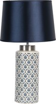 HAES DECO - Tafellamp - Modern Chic - Elegante Lamp, formaat Ø 28x50 cm - Blauw/Wit Keramiek en Zilverkleurig Metaal - Bureaulamp, Sfeerlamp, Nachtlampje