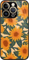 Hoesje geschikt voor iPhone 14 Pro - Zonnebloemen - Luxe Hard Case - Bloemen - Oranje - Mooie Telefoonhoesjes