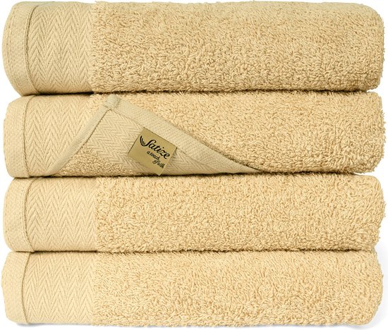 Set van 4 handdoeken, 50x100 cm, 100% katoen, 380g/m², beige