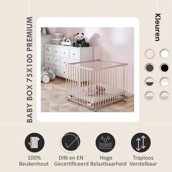 SÄMANN® Baby Box Premium 75x100 Roze-Naturel en in hoogte Verstelbare Bodem  |... | bol.com
