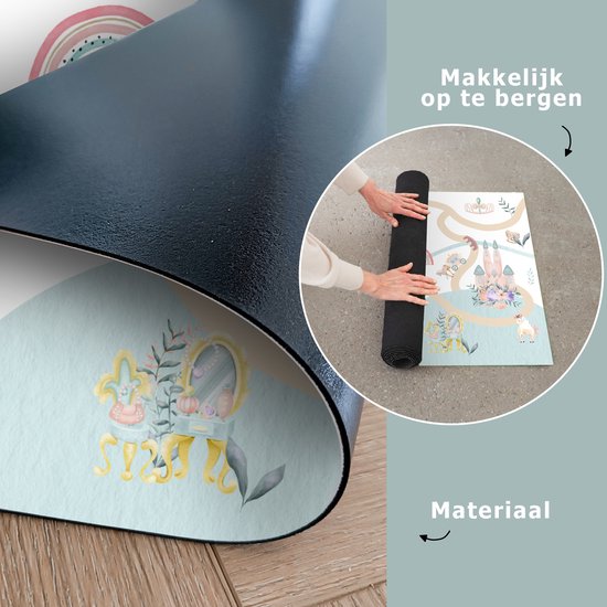 LetsPlaymats® Speelmat baby kinderen - Prinses - Kasteel - Bloemen - Eenhoorn - Meisjes - Speelkleed van vinyl - Speeltapijt - Antislip - 105x70 cm van LetsPlaymats® — afbeelding 5