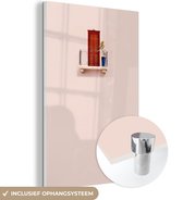 MuchoWow® Glasschilderij 40x60 cm - Schilderij acrylglas - Deur - Rood - Pastel - Architectuur - Foto op glas - Schilderijen