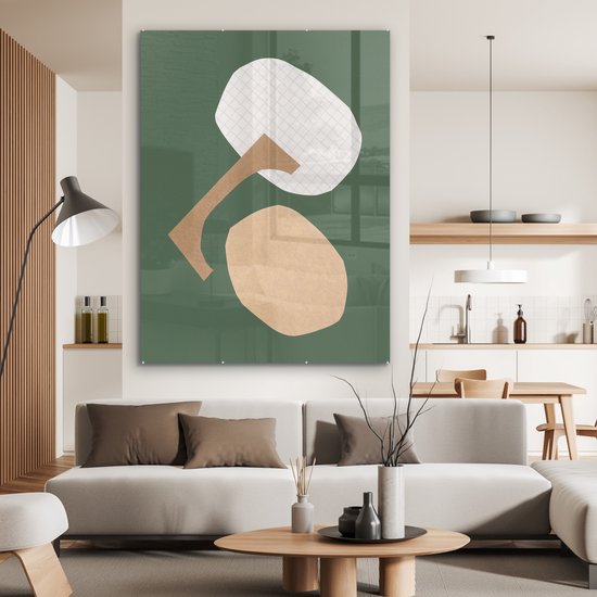 MuchoWow® Peinture sur verre 120x160 cm - Peinture sur verre acrylique - Formes - Vert - Carrés - Pastel - Photo sur verre - Peintures