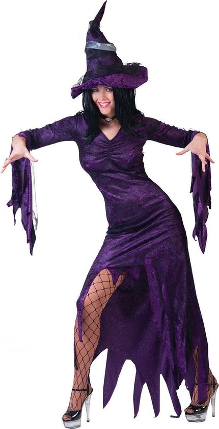 Heks & Spider Lady & Voodoo & Duistere Religie Kostuum | Purpuralla Toverspreuk Heks | Vrouw | Maat 44-46 | Halloween | Verkleedkleding