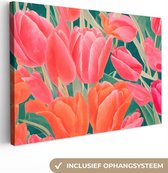 Canvas Schilderij Tulpen - Bloemen - Roze - Rood - Kunst - 60x40 cm - Wanddecoratie