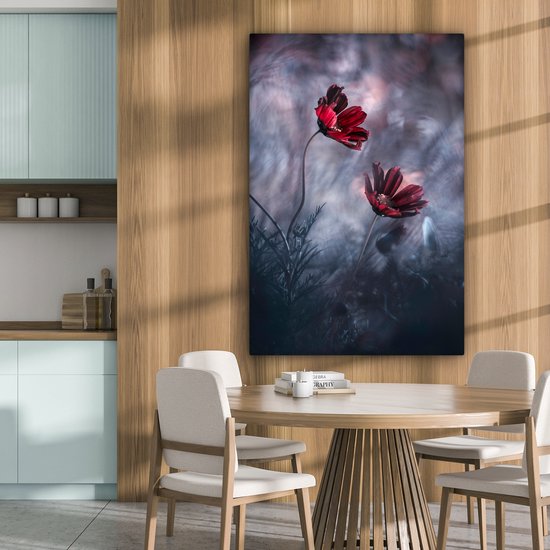 Tableau sur toile Fleurs - Rouge - Plantes - Nature - 90x140 cm - Décoration murale