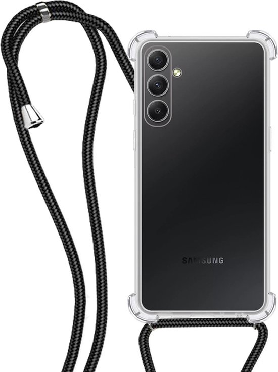 Hoes Geschikt voor Samsung A14 Hoesje Transparant Met Telefoonkoord Cover Shock Proof Case Koord Hoes