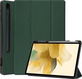 Hoesje Geschikt voor Samsung Galaxy Tab S7 FE Hoes Case Tablet Hoesje Tri-fold Met Uitsparing Geschikt voor S Pen - Hoes Geschikt voor Samsung Tab S7 FE Hoesje Hard Cover Bookcase Hoes - Donkergroen