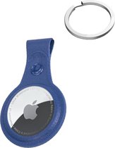 Hoesje Geschikt voor Apple AirTag-Sleutelhanger Hoesje Leer - Sleutelhanger Hoes Hoesje Geschikt voor Apple AirTag Case - Donkerblauw