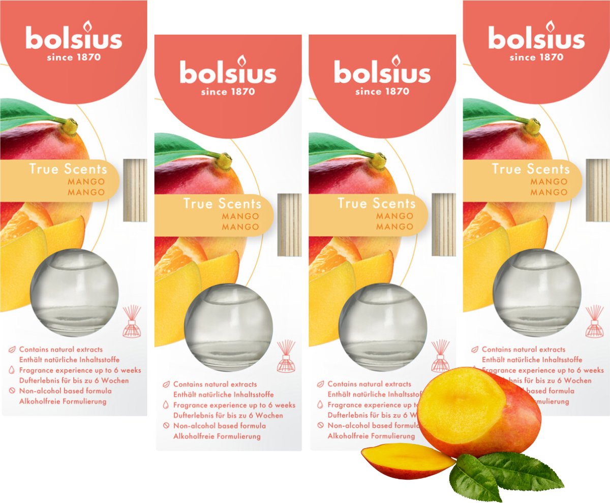 Bolsius True Scents Aromatherapie Geurstokjes - Verspreider - Huisparfum - Mango - Voordeelbundel - 4 Stuks