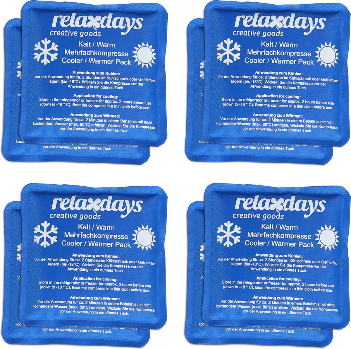 gel pack - set van 8 - 11 x 11 cm - hot cold packs - herbruikbaar