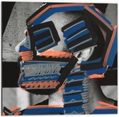 Dibond - Mens Overgeschilderd in de Kleuren Blauw, Wit, Grijs en Oranje - 50x50 cm Foto op Aluminium (Wanddecoratie van metaal)