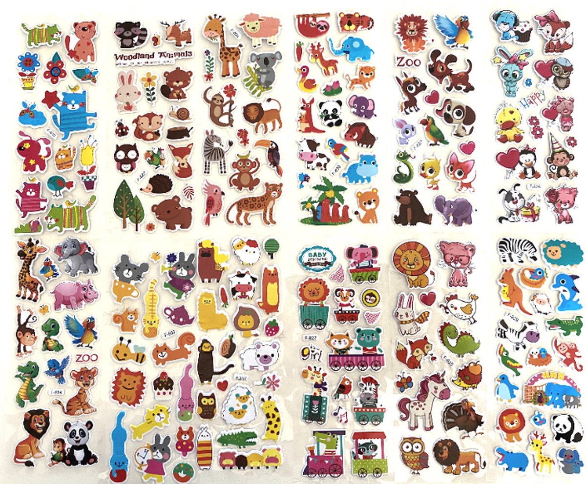 METIWA - 150+ Stickers Dieren Cartoon - 12 Stickervellen Dieren - Verschillende Sets - Dieren Stickers - Stickers Kinderen