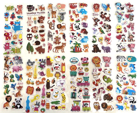 METIWA - 150+ Stickers Dieren Cartoon - 12 Stickervellen Dieren - Verschillende Sets - Dieren Stickers - Stickers Kinderen