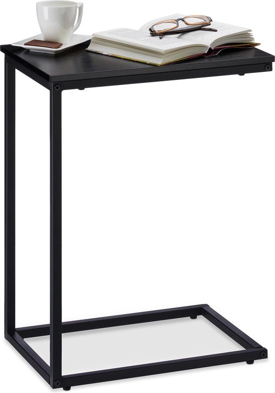 Van God Einde Druppelen Relaxdays C bijzettafel metaal - salontafel houten tafelblad - siertafel  zwart - 61cm hoog | bol.com