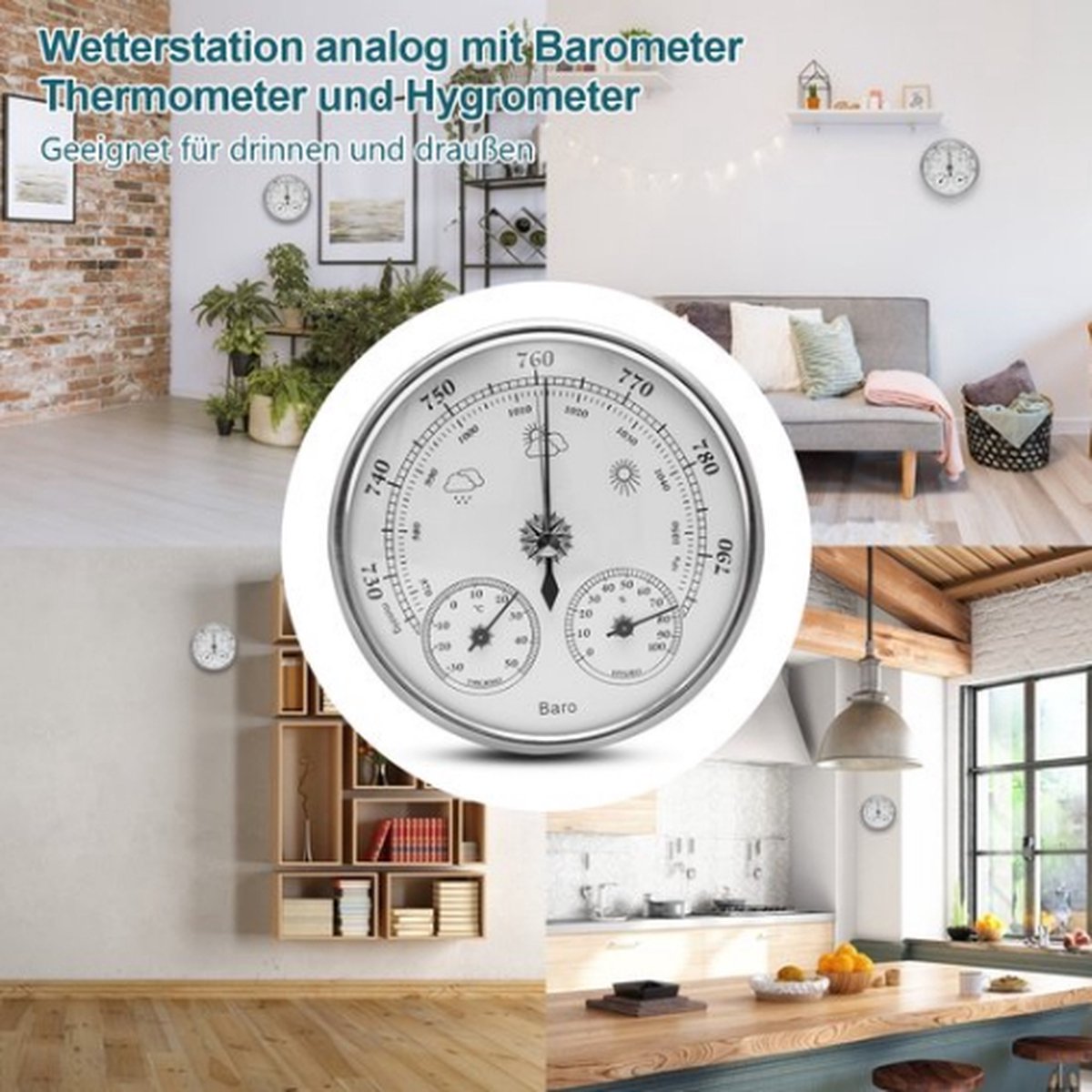Weerstation analoog - Klimaatstation, voor binnen en buiten RVS-behuizing, B 95 x H 280 x D 18 mm Voor binnen en buiten. Met hygrometer, barometer en thermometer. RVS-behuizing. A