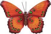 Tuindecoratie vlinder van metaal oranje 48 cm - Muur/wand/schutting - Dierenbeelden vlinders