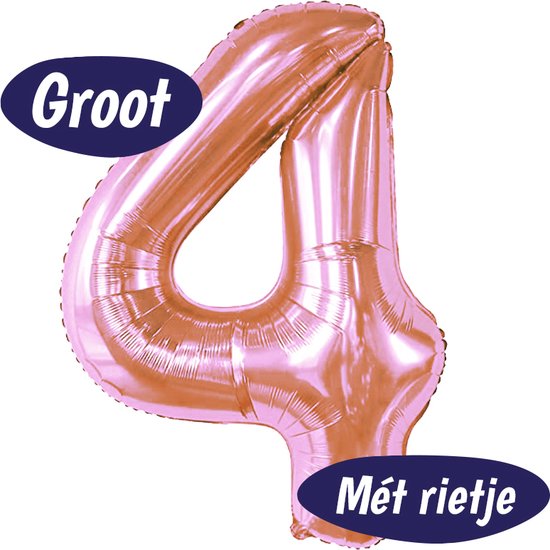 Cijfer Ballonnen Ballon Cijfer 4 70cm Rosé Goud Folie Opblaas Cijfers Bol 